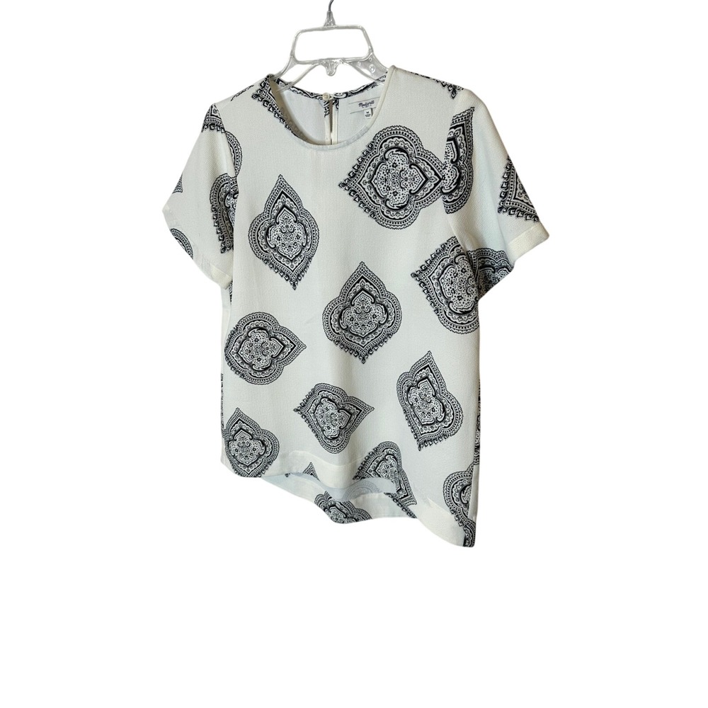 Madewell Women's Black White Paisley Print Short Sleeve Top Size M